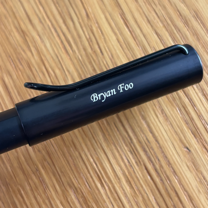 Personalised name engraving on Lamy AL-Star Rollerball Pen in Black at Cityluxe WorkRoom