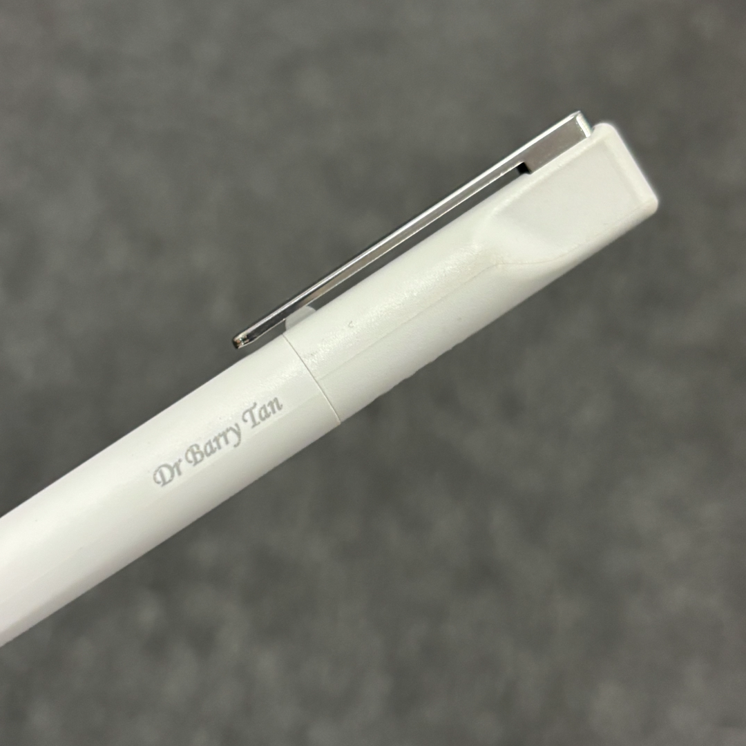Personalised name engraving on Lamy Xevo Ballpoint Pen in Light Grey