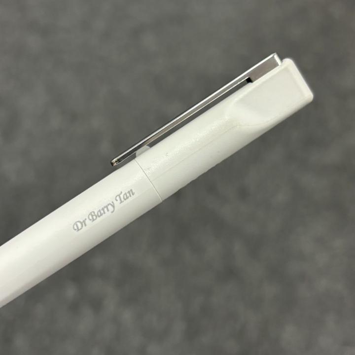 Personalised name engraving on Lamy Xevo Ballpoint Pen in Light Grey