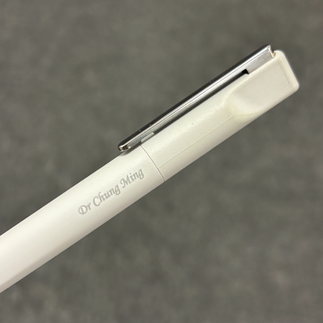 Personalised name engraving on Lamy Xevo Ballpoint Pen in Light Grey