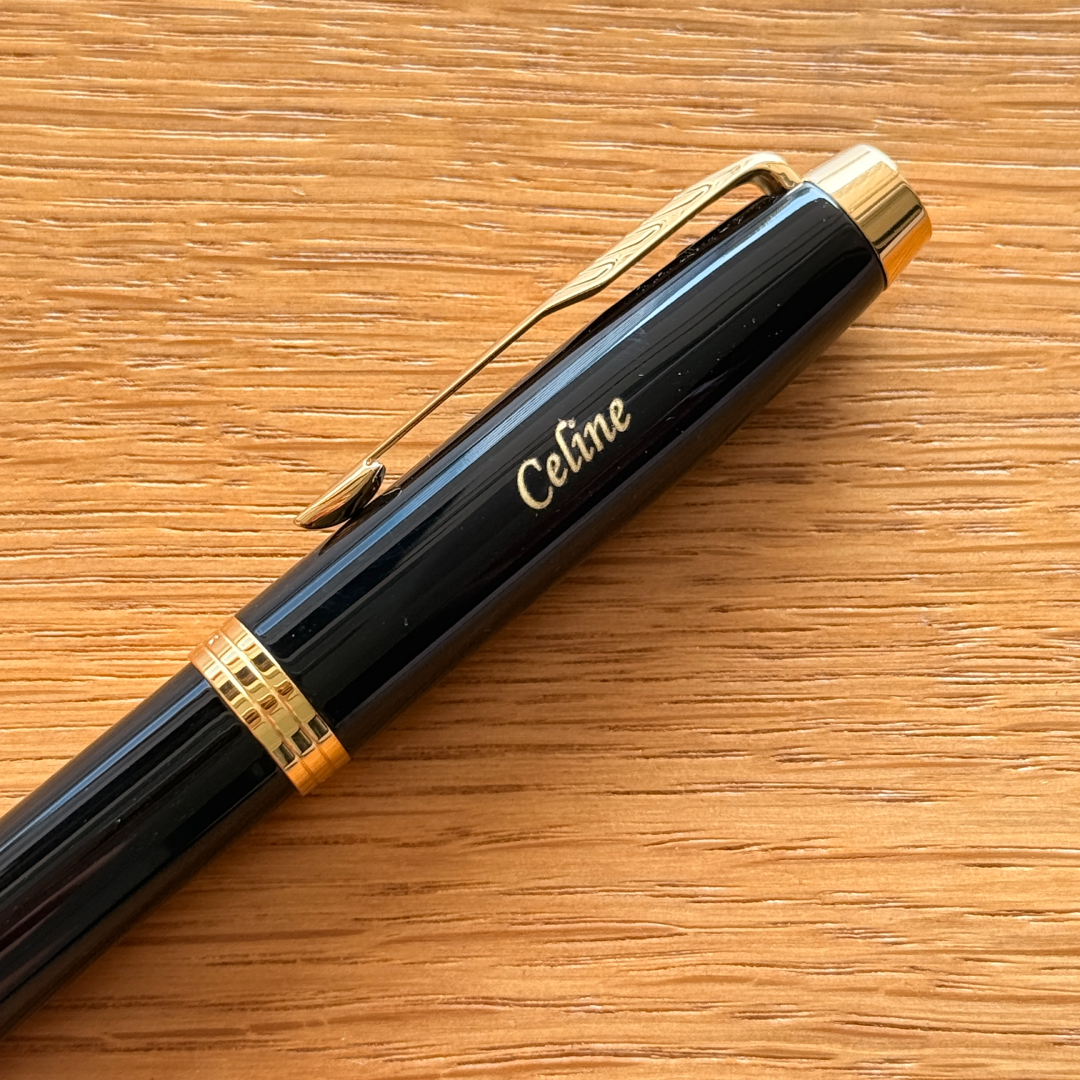 Personalised name engraving on Parker IM Black GT Rollerball Pen