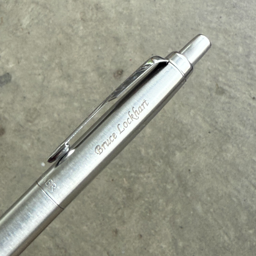 Personalised name engraving on Parker Jotter XL Monochrome Stainless Steel Ballpoint Pen