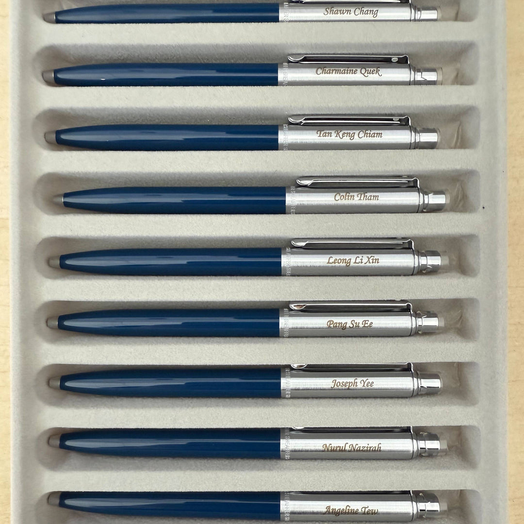 Personalized Name Engraving On Sheaffer Sentinel Blue and Chrome Ballpoint Pen With Chrome Trims (WW31)