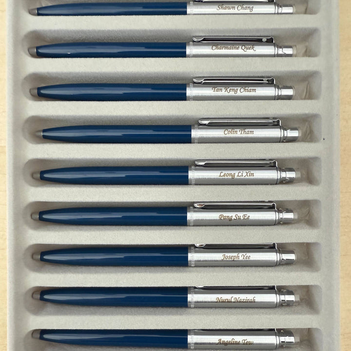 Personalized Name Engraving On Sheaffer Sentinel Blue and Chrome Ballpoint Pen With Chrome Trims (WW31)