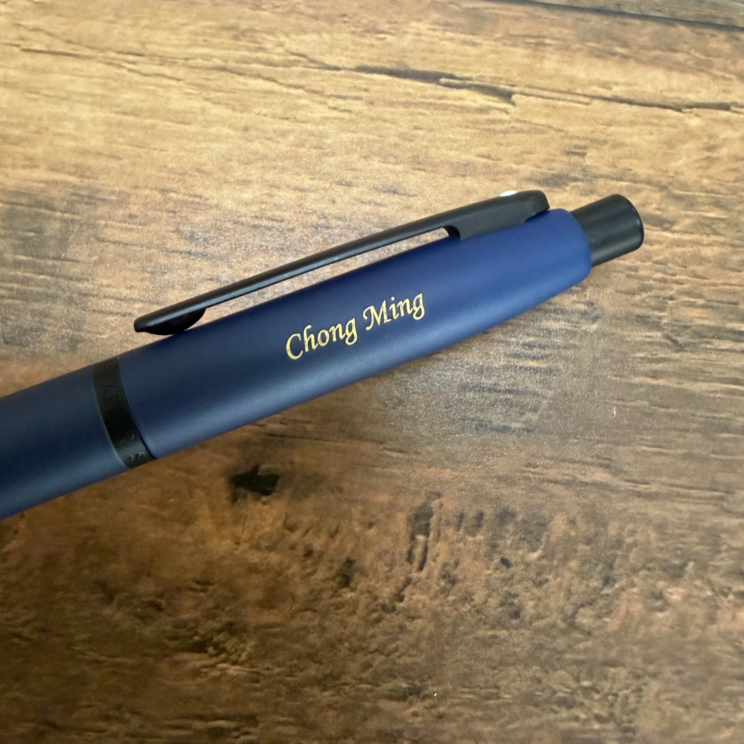 Personalised name engraving on Sheaffer VFM 9429 Matt Blue  With Matt Black PVD Trims Ballpoint Pen
