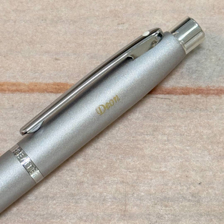 Personalized Name Engraving On Sheaffer VFM E9400 Strobe Silver With Chrome Trims Ballpoint Pen (WW31)