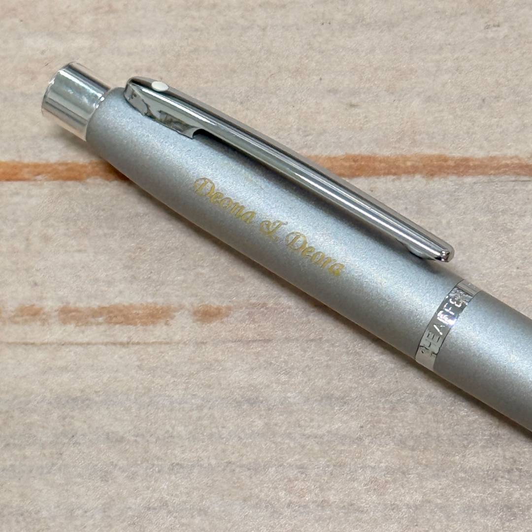 Personalized Name Engraving On Sheaffer VFM E9400 Strobe Silver With Chrome Trims Ballpoint Pen (WW31)