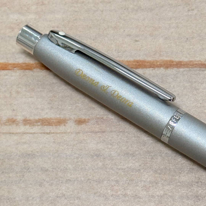 Personalized Name Engraving On Sheaffer VFM E9400 Strobe Silver With Chrome Trims Ballpoint Pen (WW31)