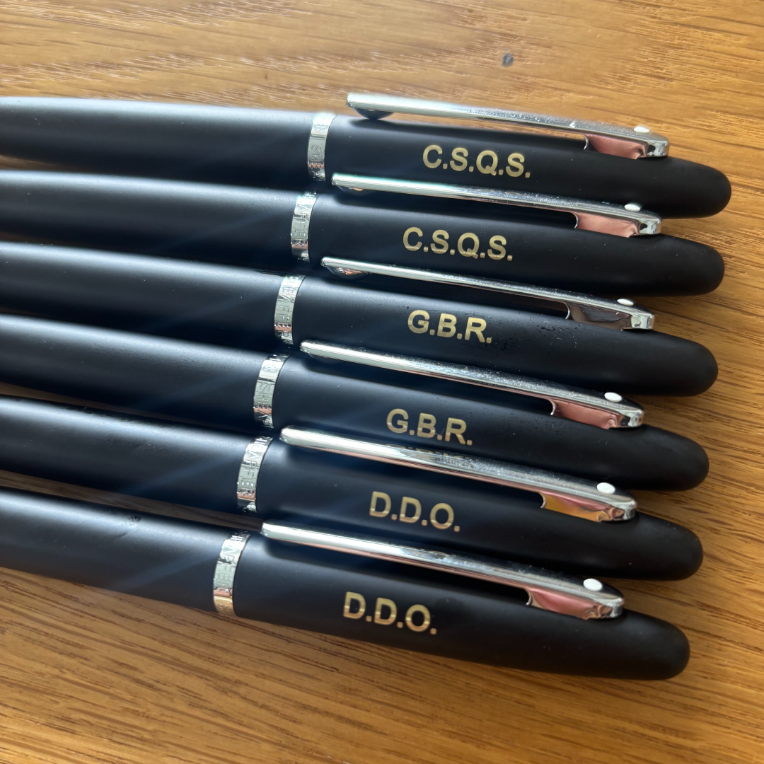 Personalised name engraving on Sheaffer  VFM E9405 Matte Black With Chrome Trims Rollerball Pen