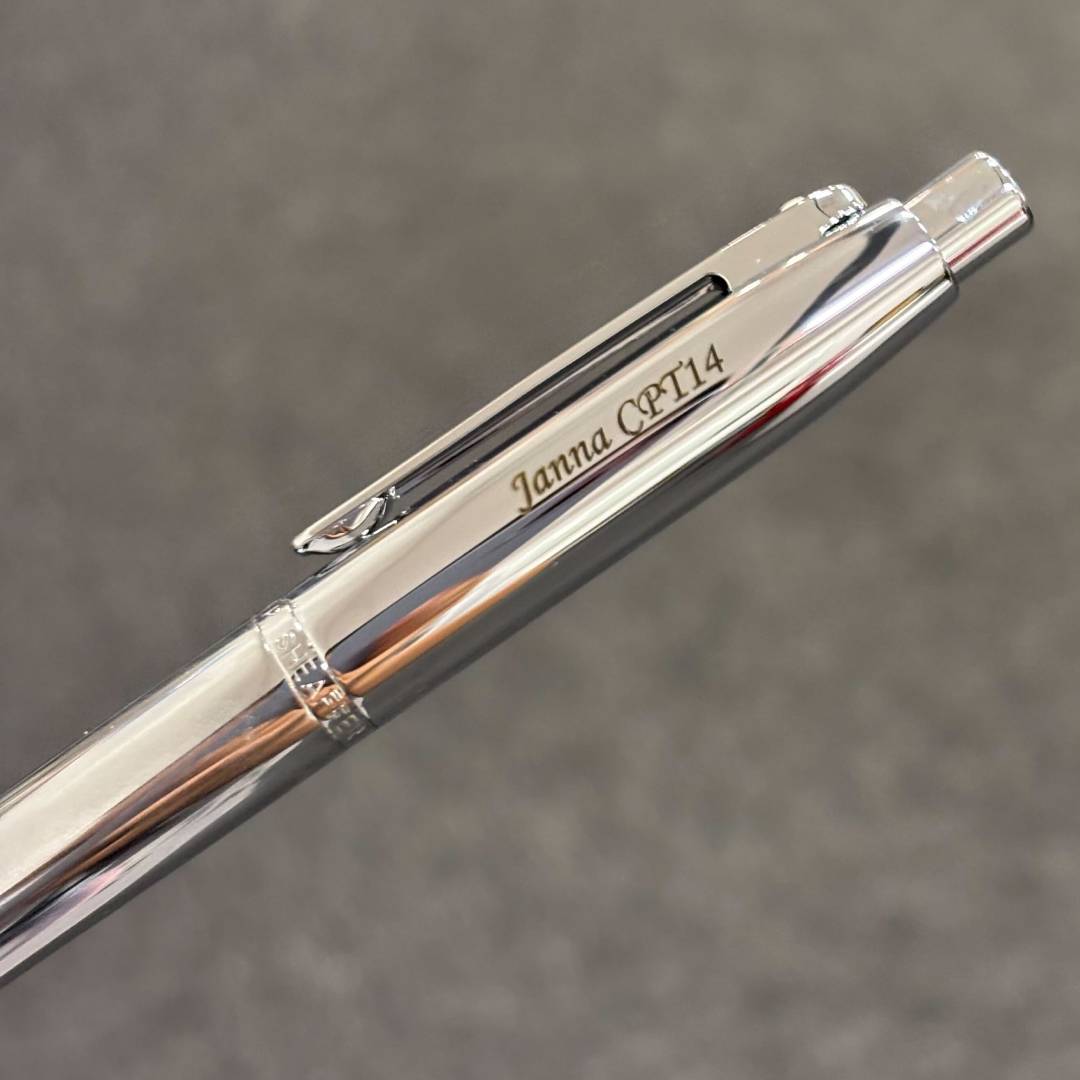 Personalized Name Engraving On Sheaffer VFM E9421 Ballpoint Pen - Polished Chrome with Chrome Plated Trims