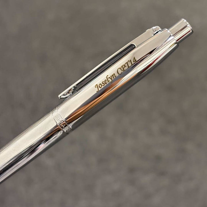 Personalized Name Engraving On Sheaffer VFM E9421 Ballpoint Pen - Polished Chrome with Chrome Plated Trims