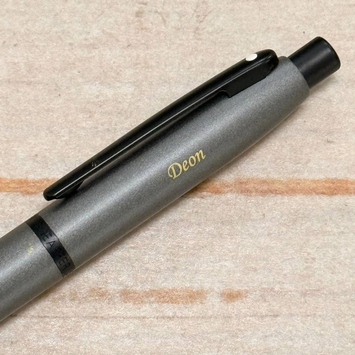 Personalized Name Engraving On Sheaffer VFM 9424 Matte Gray With Matte Black Trim Ballpoint Pen (WW31)