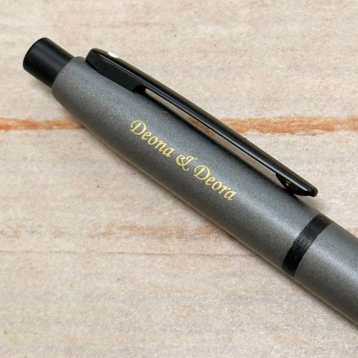 Personalized Name Engraving On Sheaffer VFM 9424 Matte Gray With Matte Black Trim Ballpoint Pen (WW31)
