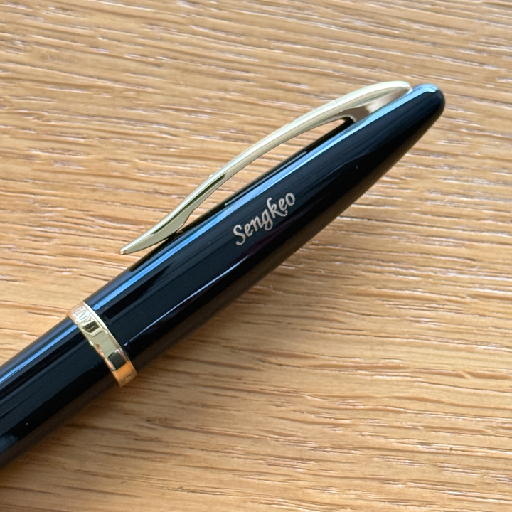 Personalised name engraving on Waterman Carene Laque Black GT Ballpoint Pen
