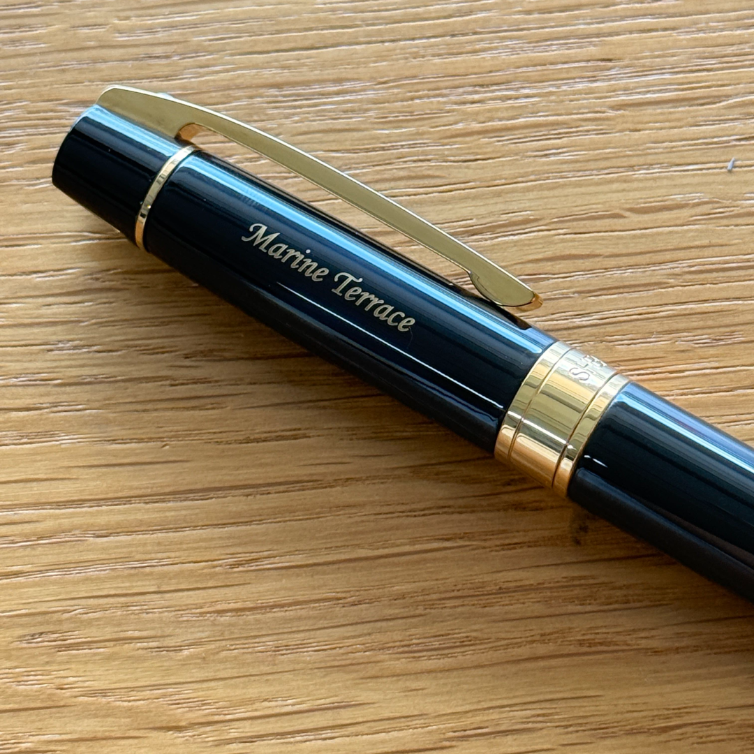 Personalised name two sides engraving on Sheaffer 300 E9325 Glossy Black with Gold Trims Rollerball Pen