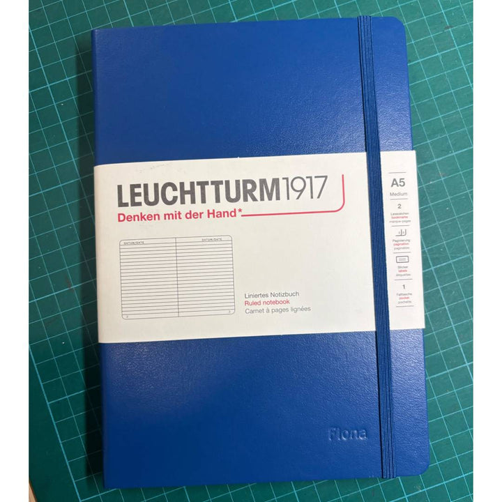 Personalized Name Embossing on Leuchtturm1917 A5 Medium Hardcover Notebook - Ruled / Indigo