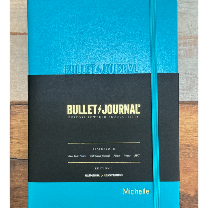 Personalised name embossing on Leuchtturm1917 Bullet Journal Edition 2 A5 Medium Hardcover Notebook - Dotted / Turquoise25