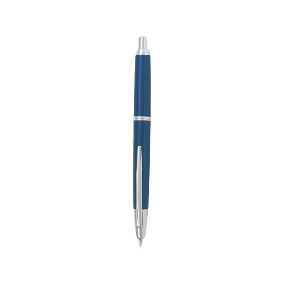 Pilot Capless Decimo Fountain Pen - Blue with 18K Gold Rhodium-plated Broad Nib — uncapped with cap posted