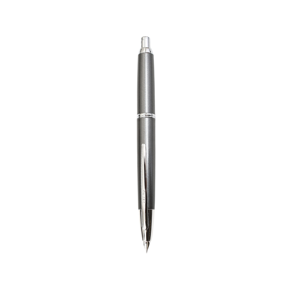 Pilot Capless Decimo Fountain Pen - Dark Gray with 18K Gold Rhodium-plated Broad Nib — uncapped with cap posted