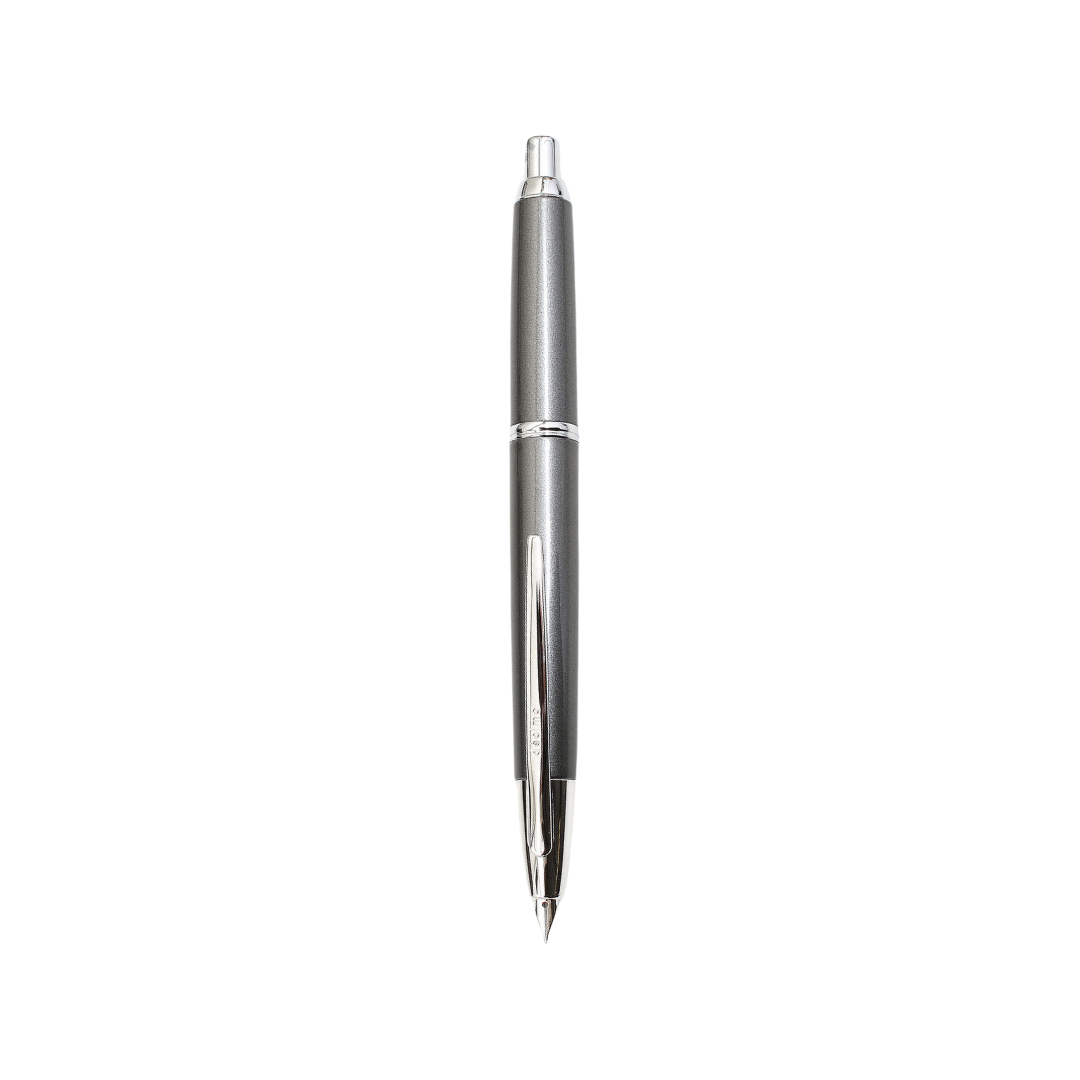 Pilot Capless Decimo Fountain Pen - Dark Gray with 18K Gold Rhodium-plated Broad Nib — uncapped with cap posted