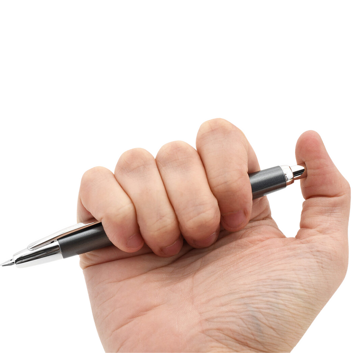 Pilot Capless Decimo Fountain Pen - Dark Gray with 18K Gold Rhodium-plated Broad Nib — flat lay