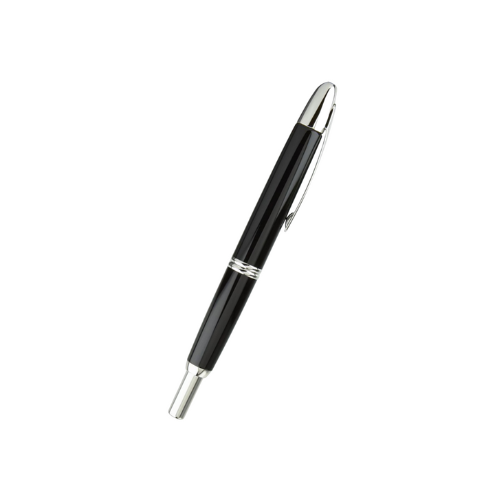 Pilot Capless Fountain Pen - Black with 18K Gold Rhodium-plated Nib — uncapped with cap posted