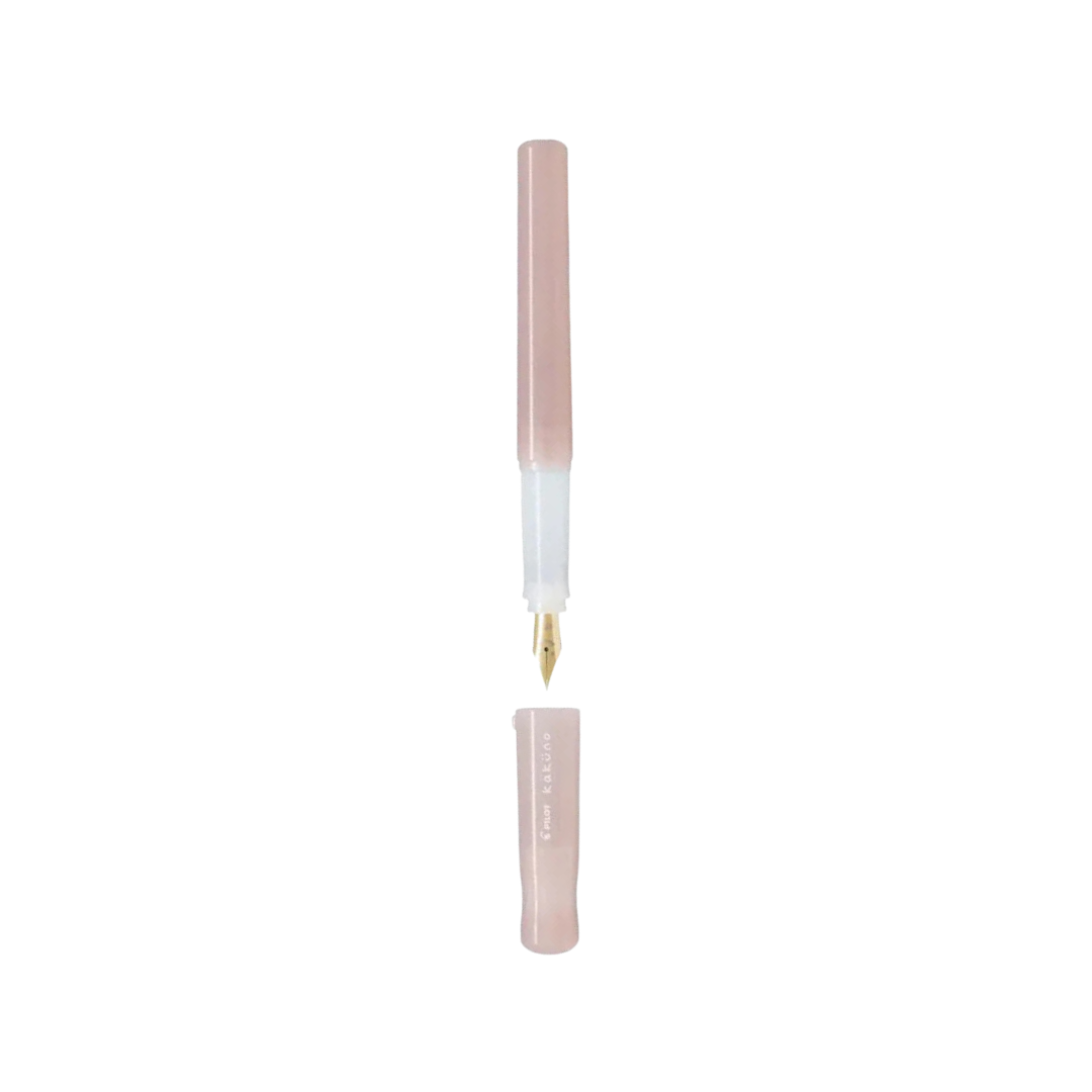 Pilot Kakuno Fountain Pen - Madoromi Pink — uncapped with cap posted
