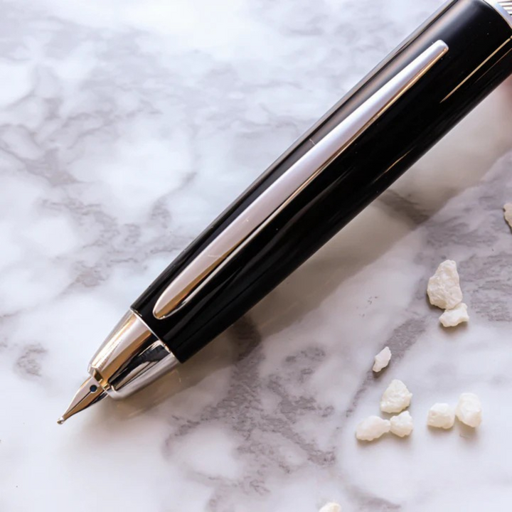 Pilot Vanishing Point Capless Luxury LS Fountain Pen - Black 18K Gold Rhodium-plated Nib — flat lay