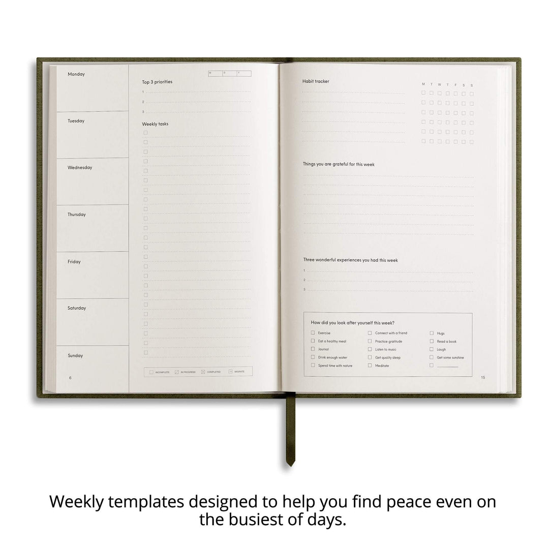 Chai Sunrise Weekly Planner - Rainforest Tree — in use