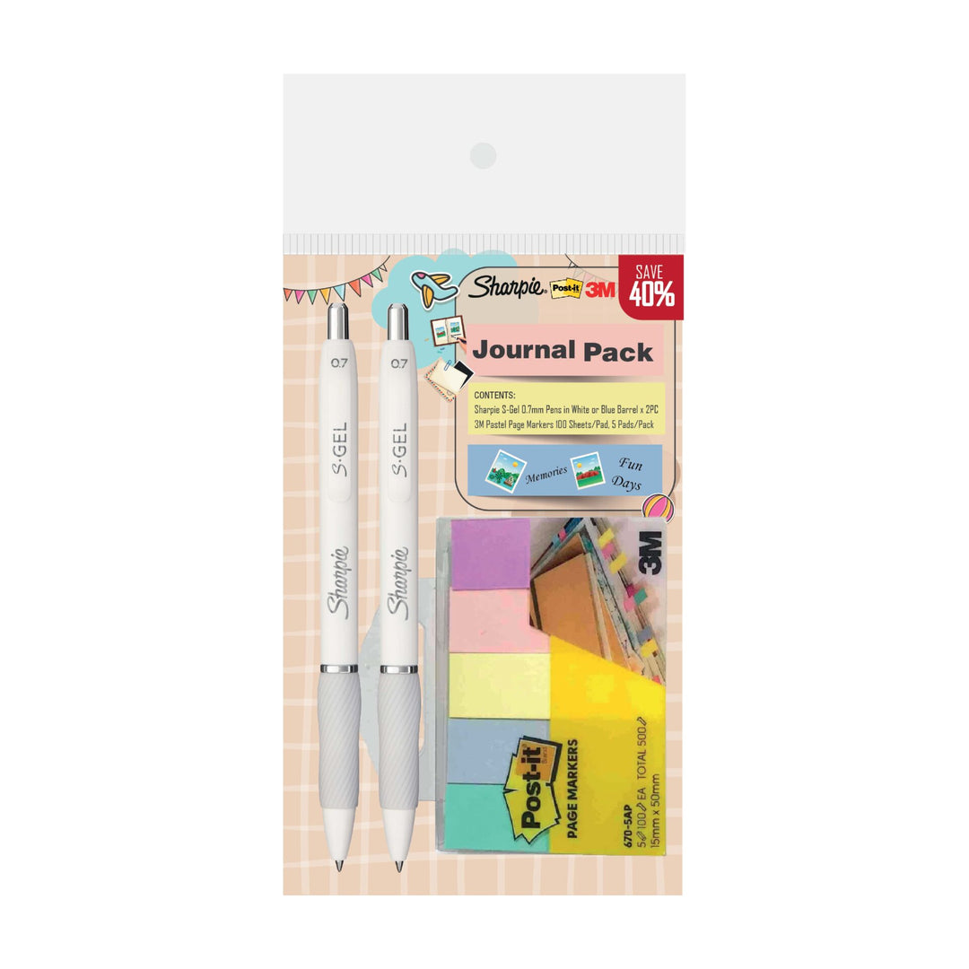 Sharpie S Gel Ballpoint Pen 0.7 mm 2s &amp; Post-it Page Marker 5 Pads 15mm x 50mm | Sharpie X 3M Journal Pack | — barrel detail