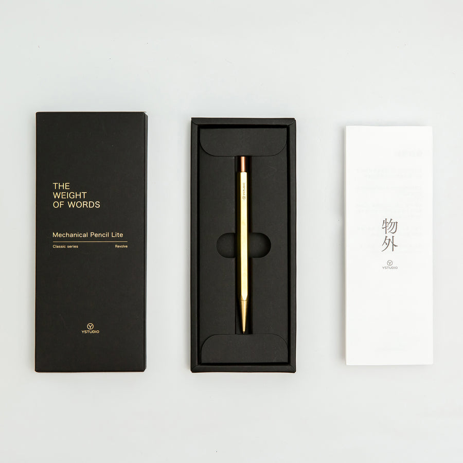 Ystudio Classic Revolve - Mechanical Pencil Lite - Brass — writing at an angle