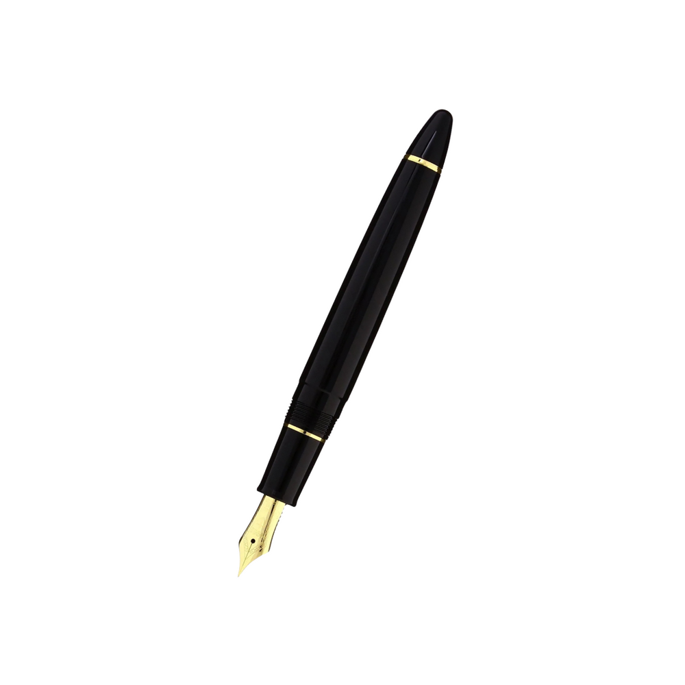 Sailor 1911S 14k Nib Fountain Pen - Black with Gold Accent [Pre-Order] — uncapped with cap posted