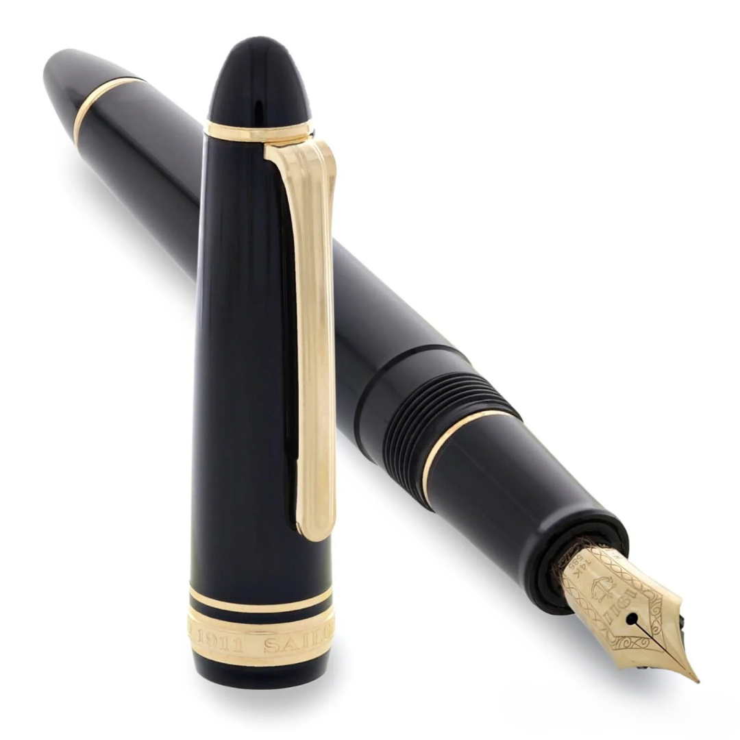 Sailor 1911S 14k Nib Fountain Pen - Black with Gold Accent [Pre-Order] — flat lay