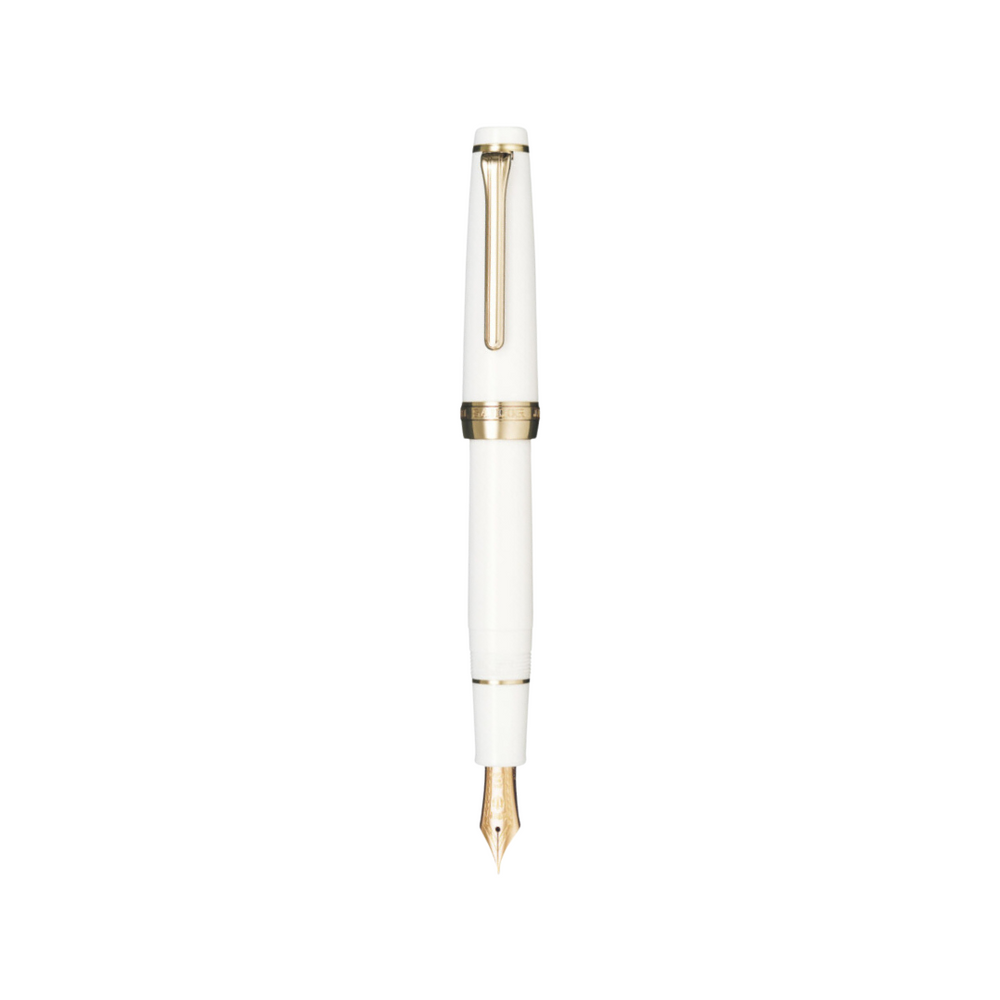 Sailor Professional Gear 21k Nib Fountain Pen - White with Pink Gold Accent [Pre-Order] — uncapped with cap posted