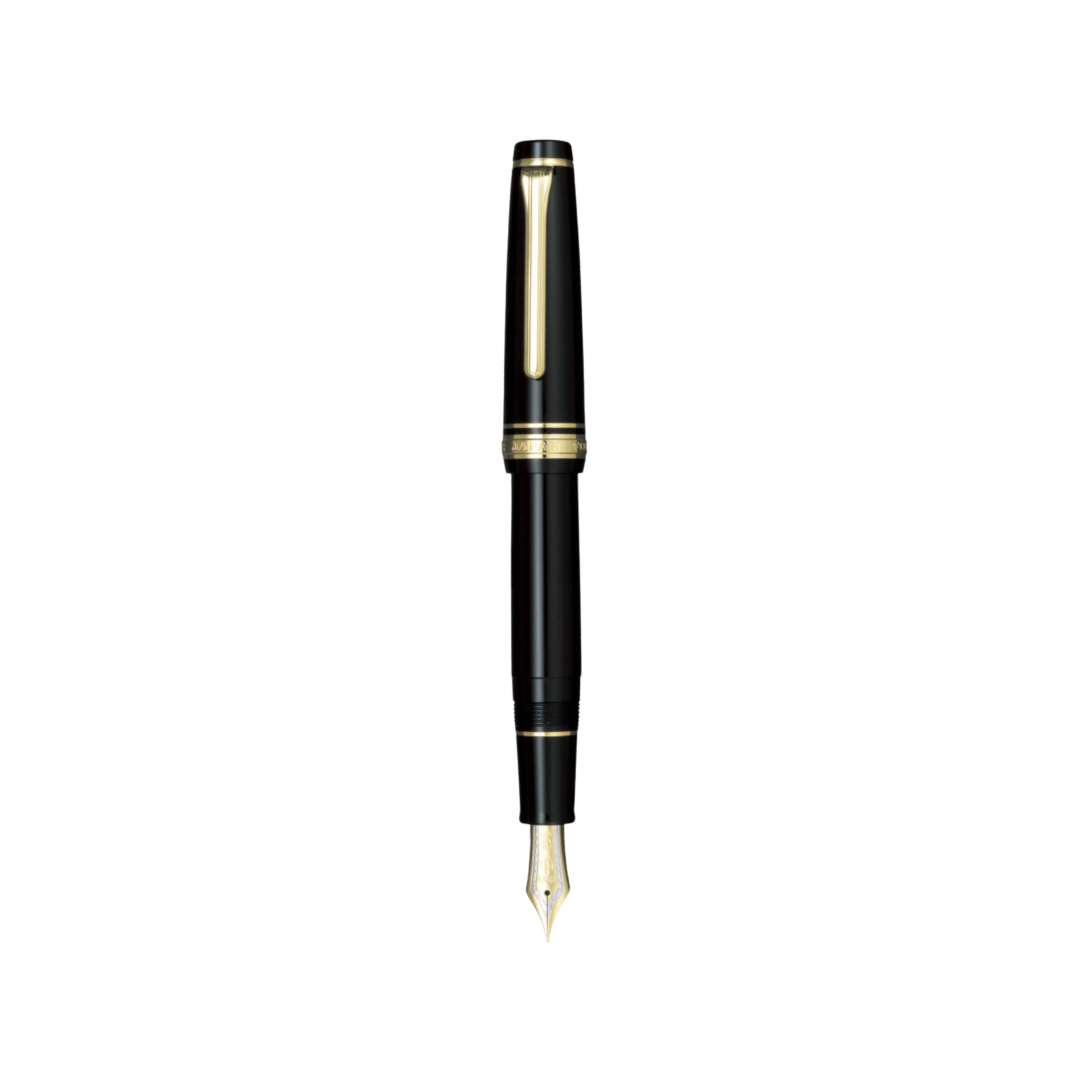 Sailor Professional Gear 21k Nib Fountain Pen - Black with Gold Accent [Pre-Order] — uncapped with cap posted