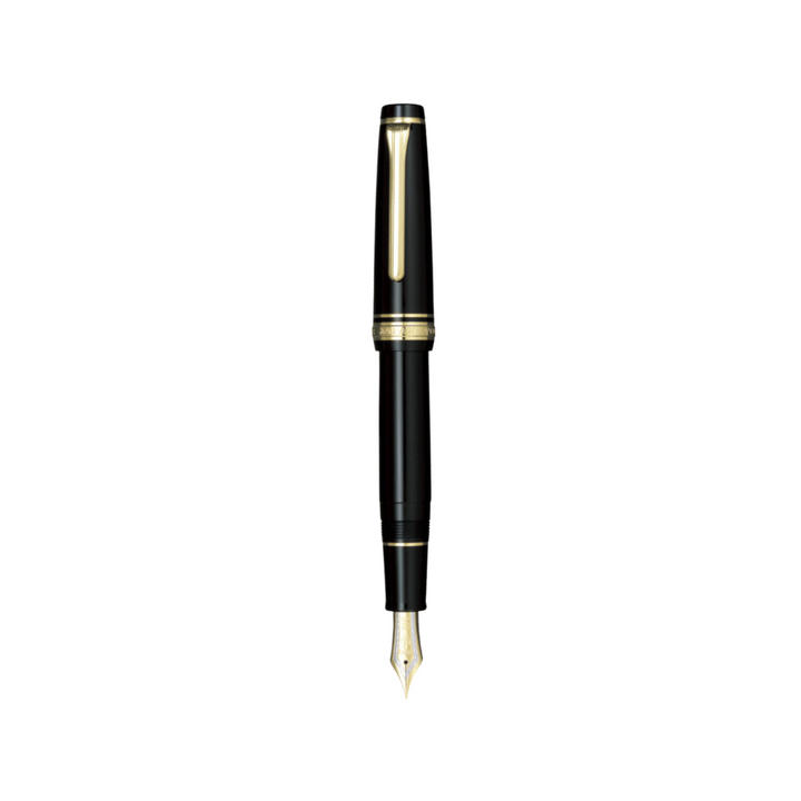 Sailor Professional Gear 21k Nib Fountain Pen - Black with Gold Accent [Pre-Order] — uncapped with cap posted