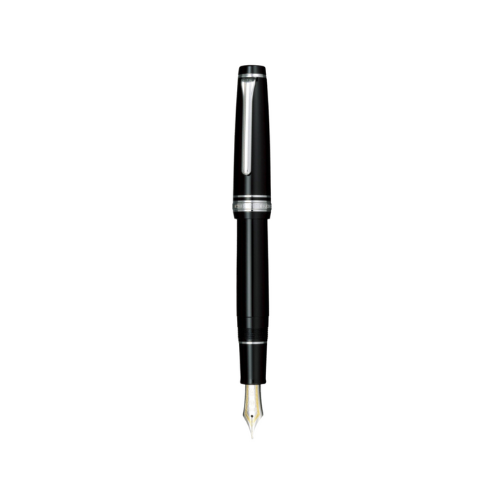 Sailor Professional Gear 21k Nib Fountain Pen - Black with Rhodium Accent [Pre-Order] — uncapped with cap posted