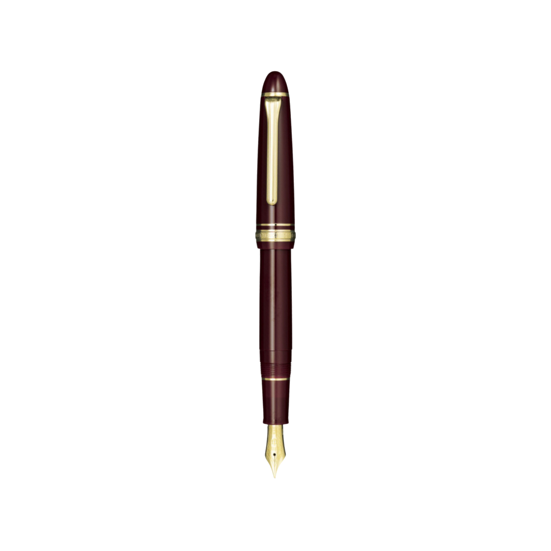 Sailor 1911S 14k Nib Fountain Pen - Maroon with Gold Accent [Pre-Order] — uncapped with cap posted