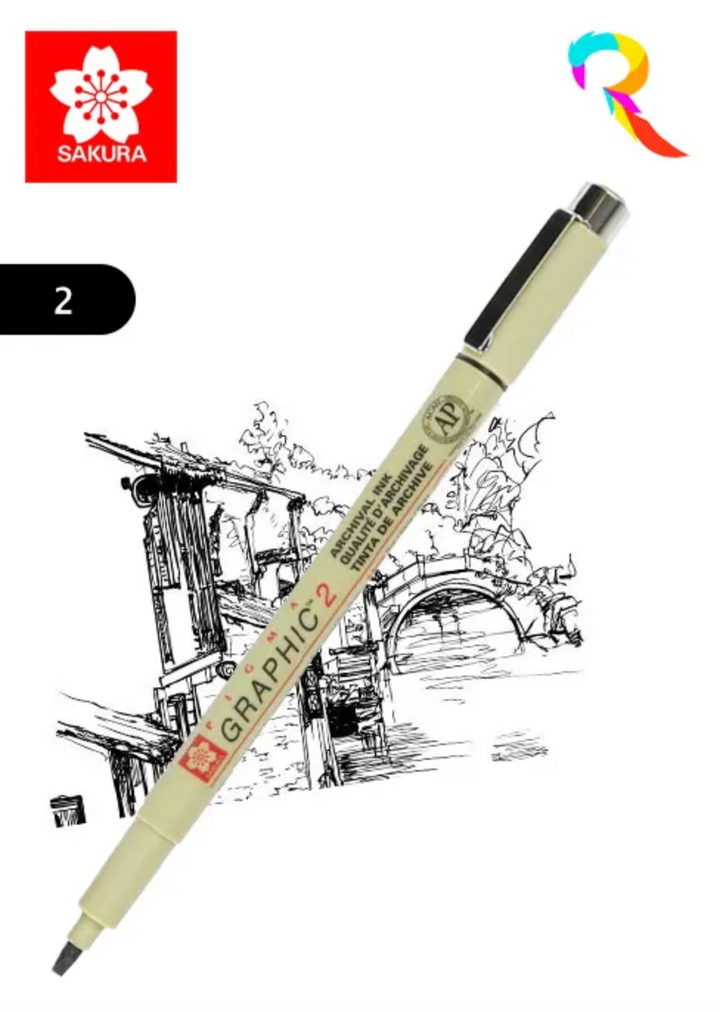 Sakura Pigma Graphic 2 Pen 2mm - Black — close-up