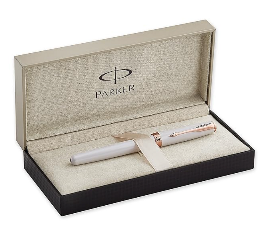 Parker Sonnet Pearl Lacquer 18k Gold Nib Fountain Pen - Medium Nib — writing at an angle