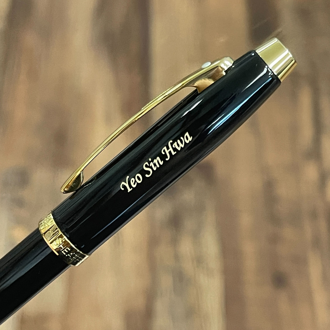 Sheaffer 100 E9322 Glossy Black With Gold Trims Rollerball Pen (WW30) — Sheaffer rollerball pen — fluid gel ink writing instrument, at Cityluxe Singapore