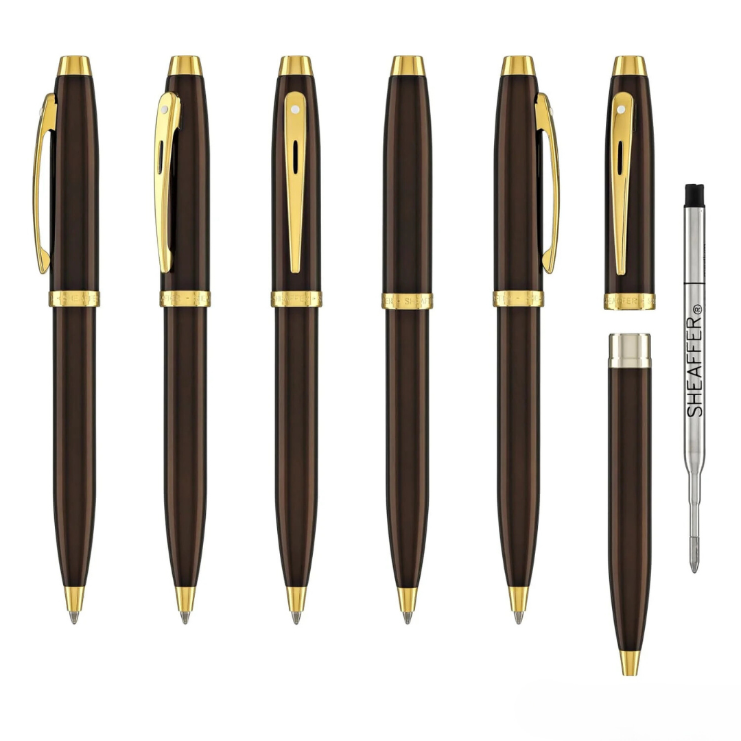 Sheaffer 100 E9370 Glossy Coffee Brown With PVD Gold-Tone Trim Ballpoint Pen (WW30) — Sheaffer ballpoint pen — reliable smooth-writing everyday pen, at Cityluxe Singapore