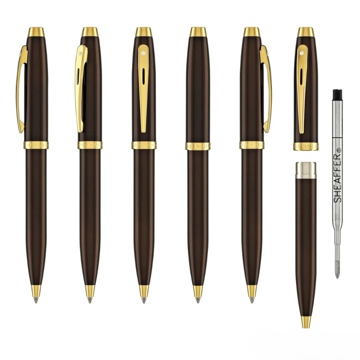 Sheaffer 100 E9370 Glossy Coffee Brown With PVD Gold-Tone Trim Ballpoint Pen (WW30) — Sheaffer ballpoint pen — reliable smooth-writing everyday pen, at Cityluxe Singapore