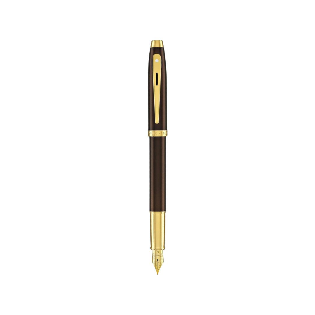 Sheaffer 100 E9370 Glossy Coffee Brown With PVD Gold-Tone Trim Fountain Pen (WW30) — Sheaffer fountain pen — precision nib writing instrument, at Cityluxe Singapore stationery store
