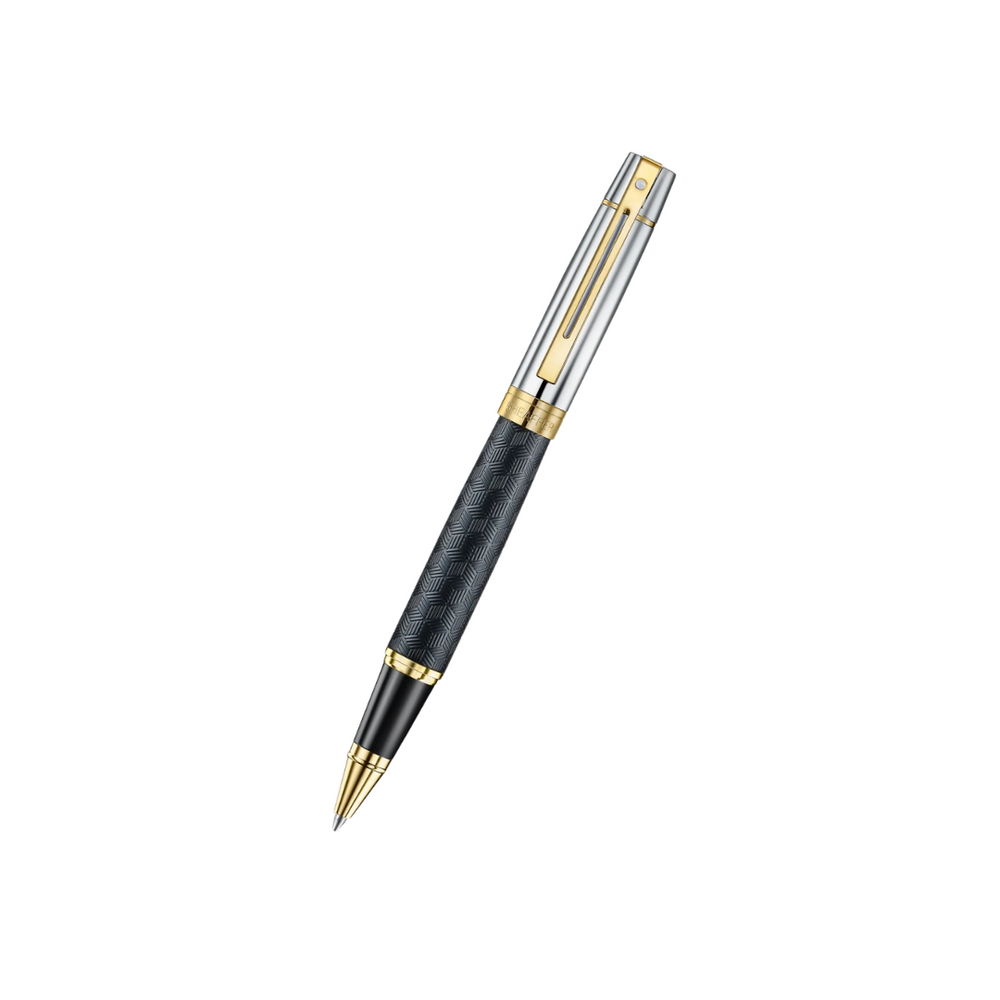 Sheaffer 300 E9347 Engraved Matt Black With Gold Trims Rollerball Pen (WW30) — Sheaffer rollerball pen — fluid gel ink writing instrument, at Cityluxe Singapore