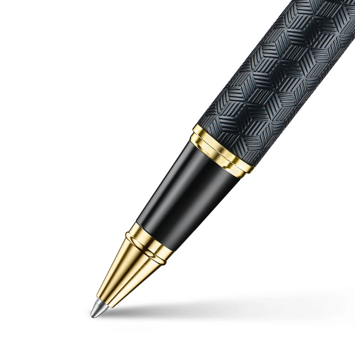 Sheaffer 300 E9347 Engraved Matt Black With Gold Trims Rollerball Pen (WW30) — Sheaffer rollerball pen — fluid gel ink writing instrument, at Cityluxe Singapore