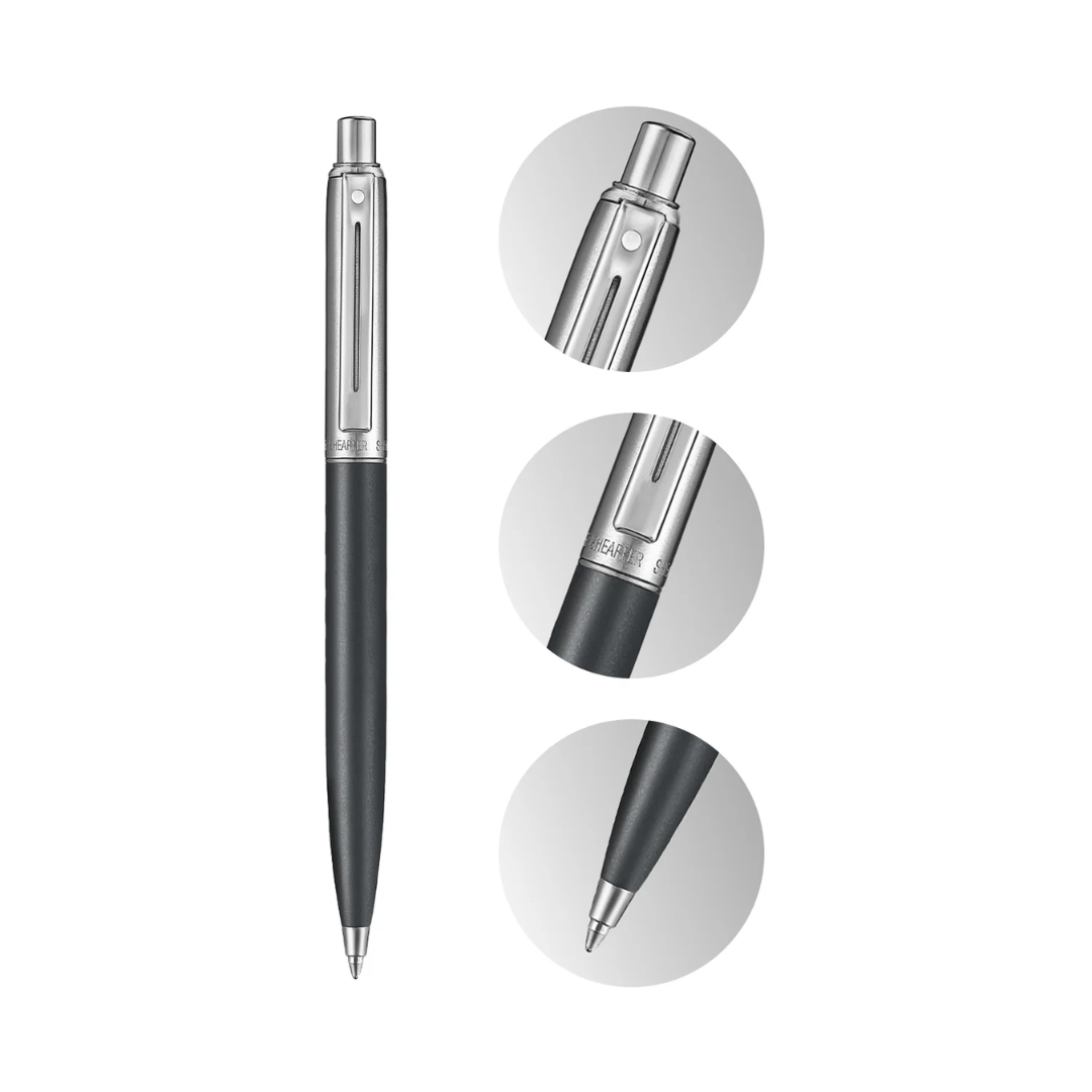 Sheaffer Sentinel Metal 331 Matte Black Barrel and Brished Chrome Cap Ballpoint Pen with Chrome Trims (WW31) — uncapped wi…