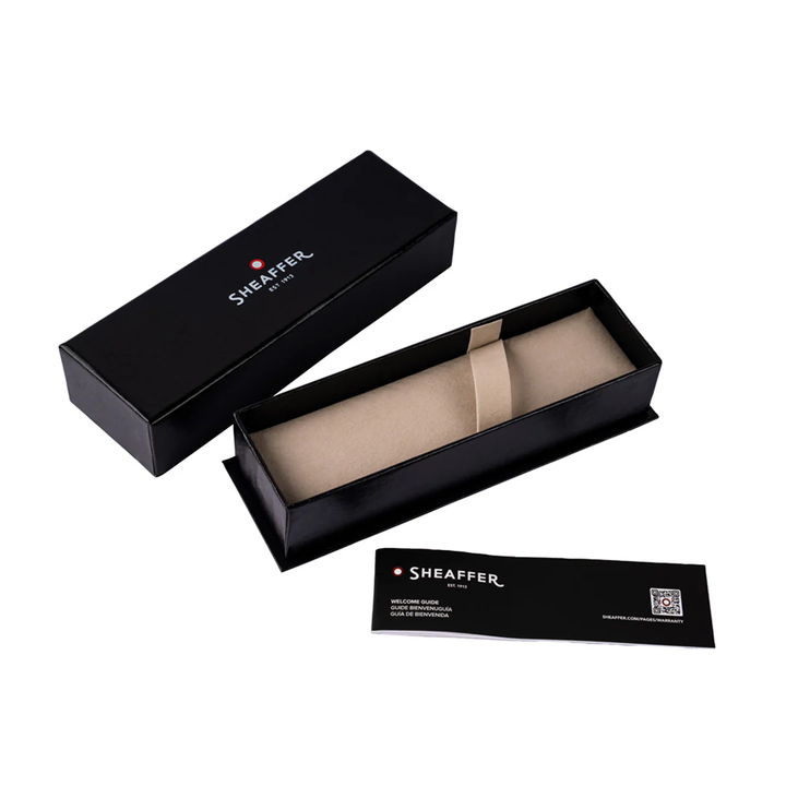Sheaffer Sentinel Metal 331 Matte Black Barrel and Brished Chrome Cap Ballpoint Pen with Chrome Trims (WW31) — flat lay