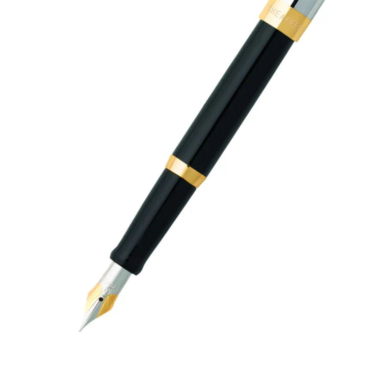 Sheaffer SAGARIS E9475 Gloss Black Barrel and Chrome Cap With Gold Tone Trim Fountain Pen (WW30) — Sheaffer fountain pen — precision nib writing instrument, at Cityluxe Singapore stationery store
