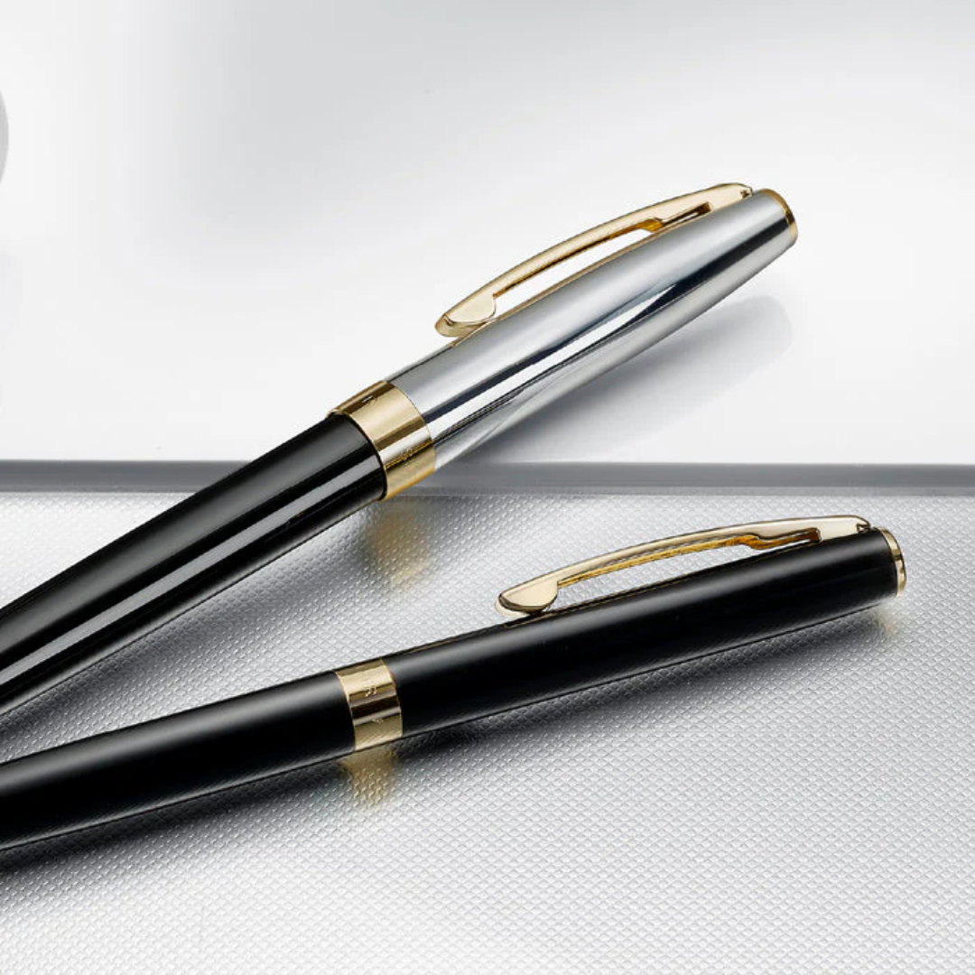 Sheaffer SAGARIS E9475 Gloss Black Barrel and Chrome Cap With Gold Tone Trim Fountain Pen (WW30) — Sheaffer fountain pen — precision nib writing instrument, at Cityluxe Singapore stationery store
